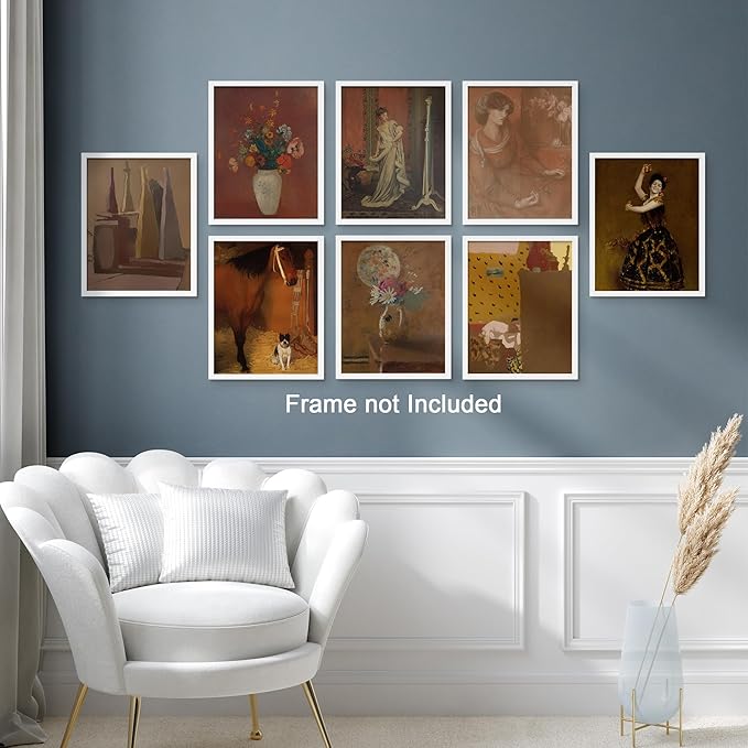 SIGNWIN Adhesive Canvas Poster Bathroom Decor, Wall Art Multicolor for Living Room, Bedroom, Office Sepia Botanical Flower Bouquet Dancers Classic Vintage Illustrations Bohemian - 8"x10"x 8