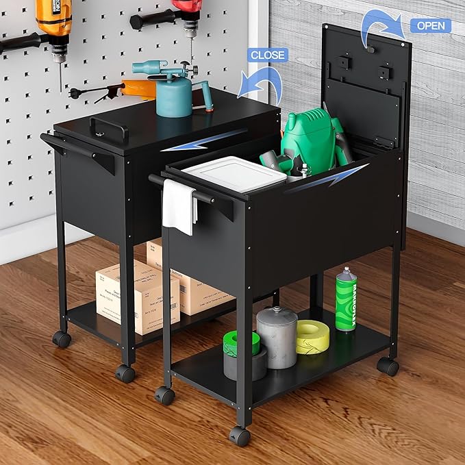 Yizosh Metal Rolling File Storage Cart with Wheels, Mobile File Cabinet with Lock, Filing Cabinet Organizer for Legal/A4 (Black)