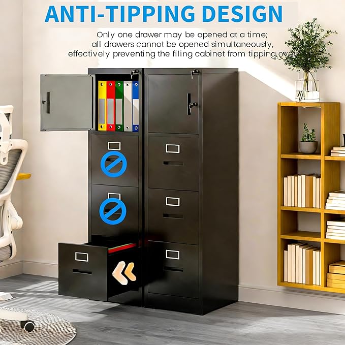 3 Drawer Filing Cabinet with Lock and Card Slot, Vertical Locking File Cabinet with Doors for Home Office, Small Metal File Cabinets for Legal Letter File Folders, Assembly Required