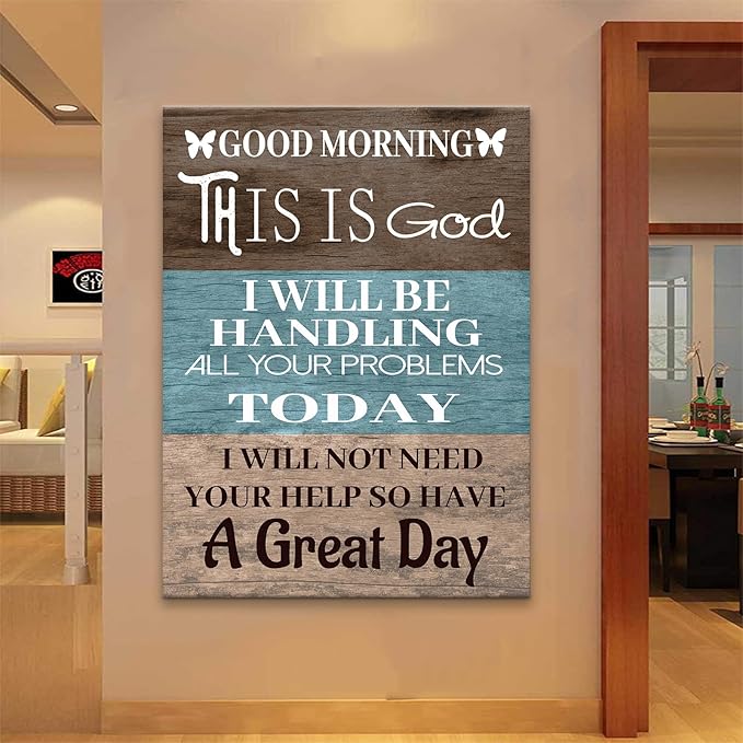 PSYYSP Religious Canvas Wall Art Good Morning This is God Christian Quote Wall Decor Funny Christian Poster Retro Picture Poster for Modern Home Living Room Office Wall Decoration [30''Wx 40''H]