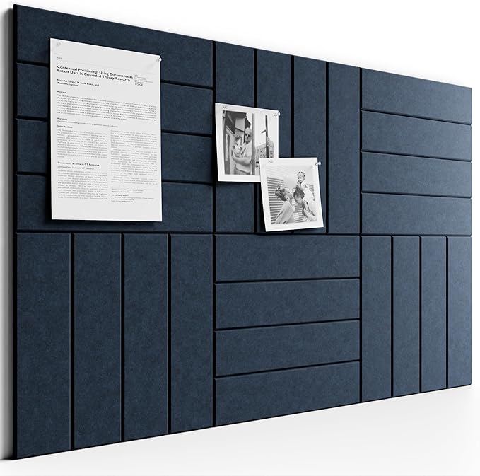 Bumusty Large Cork Board Alternative-36 x 24" Felt Bulletin Board Tiles, with 30 Pushpins, 40 Adhesive Tabs, 6-Pack Slat Wall Paneling, Cork Boards for Office Push Pin Board Felt Board-Navy Blue