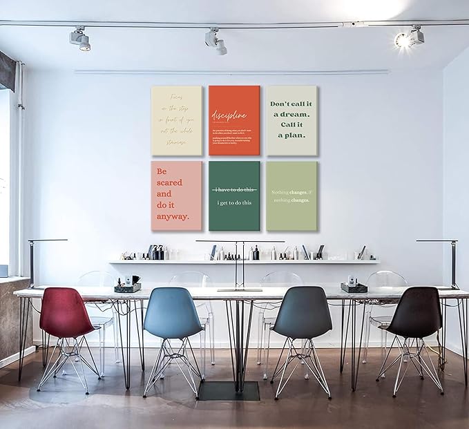 6Pcs Motivational canvas Wall Art Inspiring Teamwork Posters Prints Inspirational Workplace Pictures Office Positive Quotes Canvas Wall Decor for Bedroom Living Room Home Office 8x10In Framed