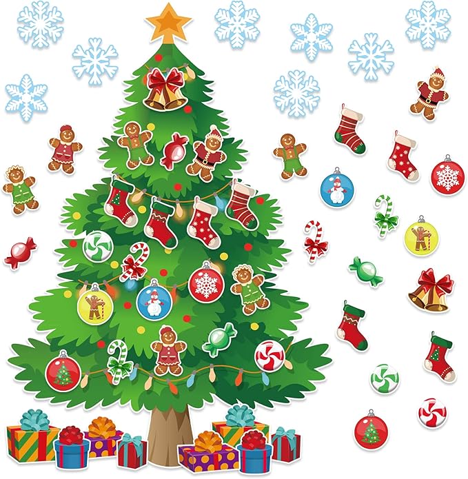 3Ft Big Christmas Tree Bulletin Board Set Christmas Tree Holiday Bulletin Board Decoration with Christmas Stockings Snowflakes Cutouts for Classroom Home Chalkboard Wall Decoration (Christmas Tree)