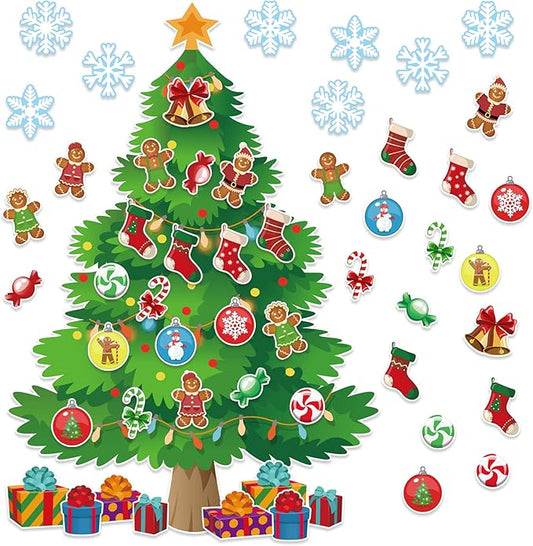 3Ft Big Christmas Tree Bulletin Board Set Christmas Tree Holiday Bulletin Board Decoration with Christmas Stockings Snowflakes Cutouts for Classroom Home Chalkboard Wall Decoration (Christmas Tree)