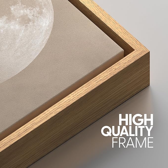 SIGNWIN Framed Canvas Print Wall Art Full Moon Minimalist Beige and Black Toned Lunar Nature Wilderness Modern Art Cool for Living Room, Bedroom, Office - 24"x36"x3 Natural