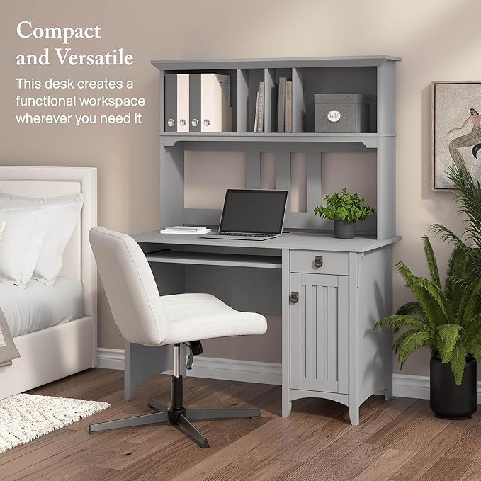 Bush Home Salinas Computer Desk with Hutch | Study Table with Drawers, Cabinets & Pullout Keyboard/Laptop Tray | Modern Home Office Desk in Cape Cod Gray | Work Desk with Storage
