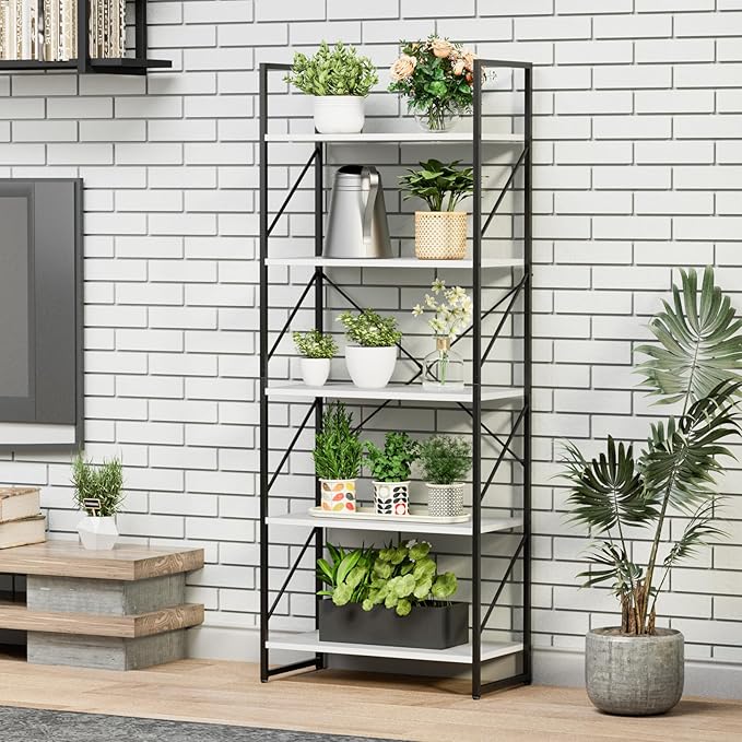 DWVO 5 Tier Bookshelf, White Bookase Storage Organizer, Modern Book Shelf Storage Rack Shelves for Bedroom, Living Room, Home Office, White