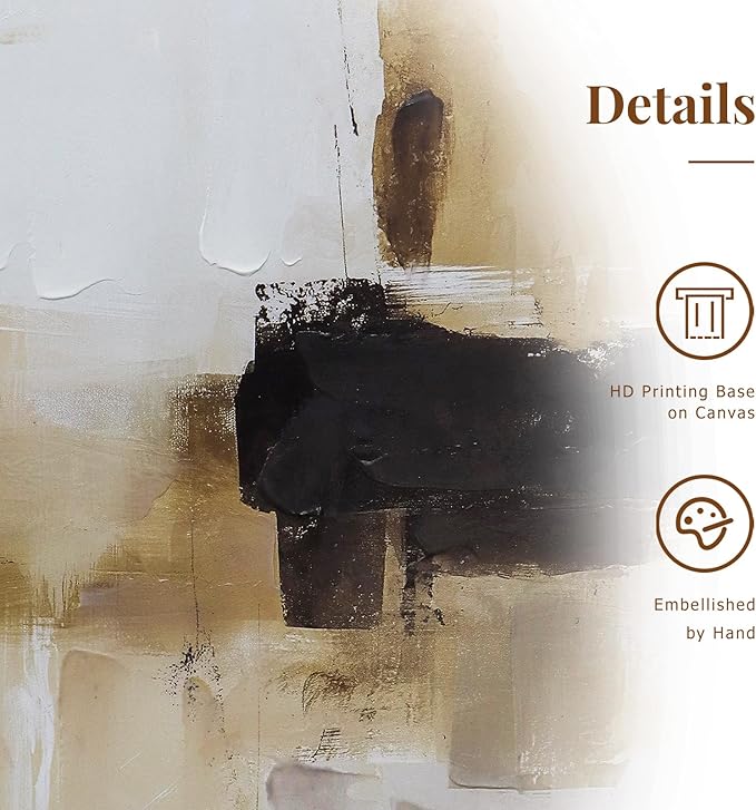 Neutral Abstract Textured Framed Canvas Wall Art Set, Minimalist Wall Decor Modern Art Prints, Black Brown Wall Painting Artwork for Living Room,Bedroom,Dining Room,Office, 16"x24"x3