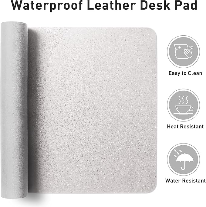 Aothia Faux Leather Desk Mat - Non-Slip PU Leather Desk Blotter, Waterproof Writing Surface, Large Desk Pad for Office & Home (Pale Lavender White, 55" x 24")