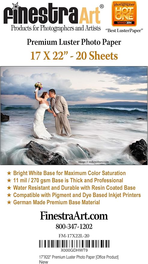 17" X 22" Premium Luster Inkjet Photo Paper - 20 Sheets