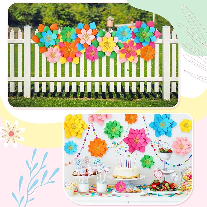 18 Pcs Paper Flowers Decor for Wall DIY Flower Bulletin Board 3D Spring Fiesta Mexican Paper Floral Decoration for Photo Backdrop Classroom Back to School Party(Lotus-Shaped,Rainbow)