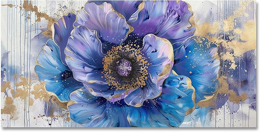 Blue Purple Flower Wall Art Colorful Watercolor Flower Bloom Canvas Painting Bedroom Wildflower Wall Art Home Decor Floral Picture Print Living Room Office Large Framed Artwork