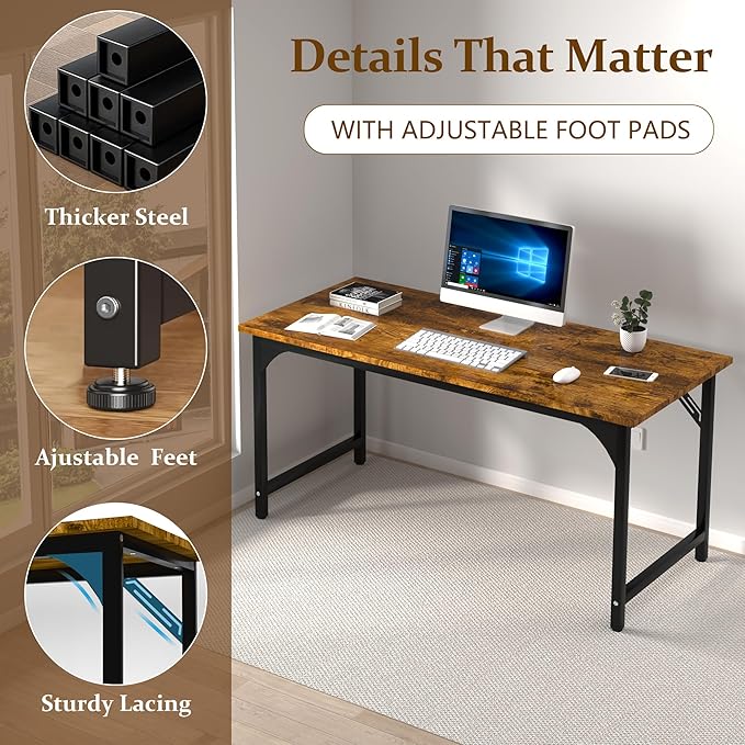 47 X 23.6 inch Computer Desk, Office Desk with Deeper & Thicker Desktop, Modern Simple Study Table with Sturdy Metal Frame & Large Legroom, Study Writing Work Desk for Home Office, Bedroom
