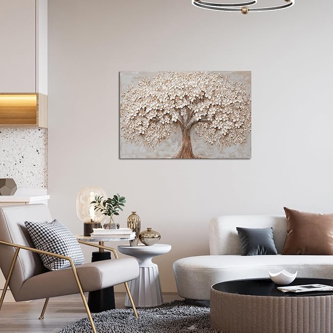 Canvas Wall Art Decor Modern Botanical Wall Art Pictures for Living Room Tree of Life Wall Art Decor White Flower Wall Art Prints Canvas Art Wall Decor Artwork for Walls Bedroom Office Decor 24" X 36"