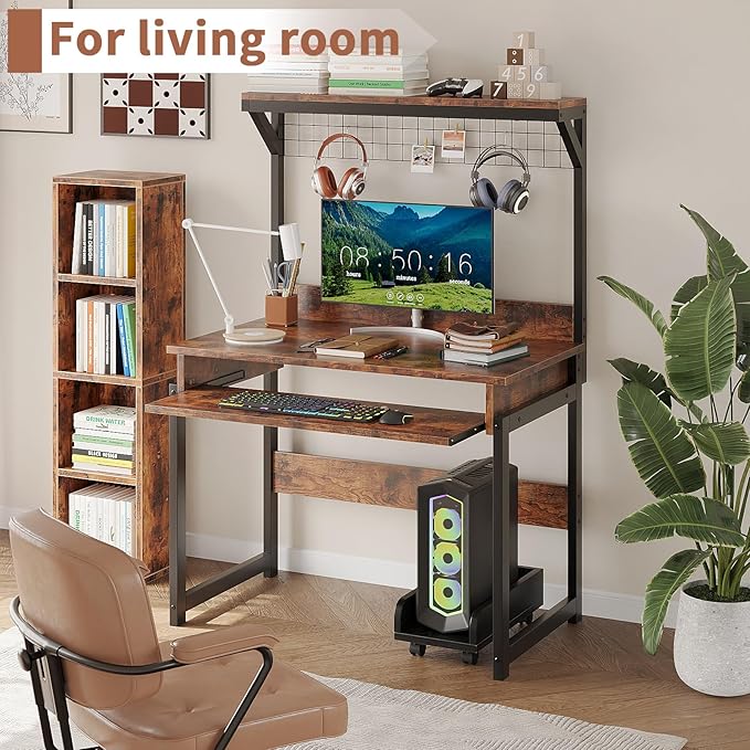 ALISENED 31.5" Small Computer Desk with Hutch, Office Desk Study Table Writing Desk Workstation PC Table for Home Office, Space Saving Design