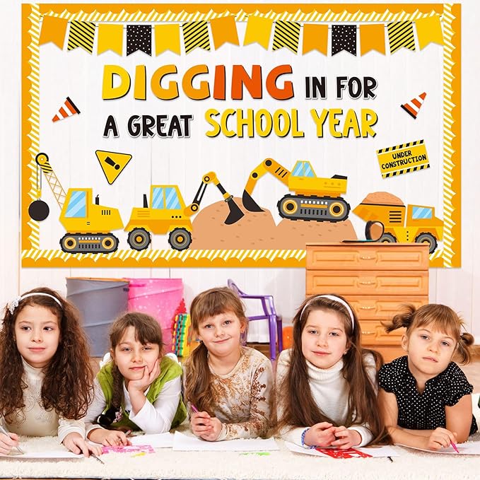 Construction Bulletin Board Welcome Classroom Decorations Motivational Paper Cutout Border Back to School Constructional Worker Poster Sign for Preschool Elementary Classroom Wall Party Supplies Decor