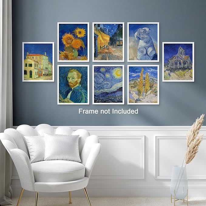 SIGNWIN Adhesive Canvas Poster Bathroom Decor, Wall Art Room Decor Multicolor for Living Room, Bedroom, Office Vincent Van Gogh Sunflower Starry Night Vintage Illustrations Bohemian - 12"x16"x 8