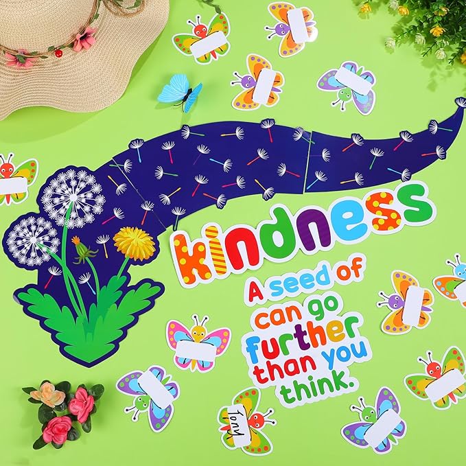 Spring Butterfly Bulletin Board Decorations Set Religious Kindness Bulletin Board Decor Christian Butterfly Name Tags Dandelion Cutouts for Spring Sunday School Classroom Wall Decor