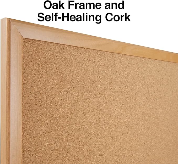 Staples Cork Bulletin Board, 3 x 2 Feet, Oak Frame, Vertical or Horizontal Mount, Self-Healing Surface