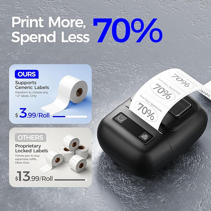 cabaro Label Maker Machine with Tape, 2 Inch Bluetooth Thermal Label Printer, Portable Inkless Sticker Printer for Small Business Office School Home, Barcode Address Logo Labeler for Phone, Black