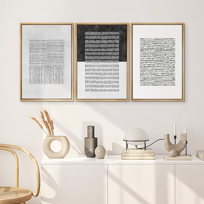 SIGNWIN Framed Canvas Print Wall Art Set Mid-Century Geometric Block Abstract Shapes Cozy Neutral Modern Art Decorative Boho Relax/Zen Nordic for Living Room, Bedroom, Office - 24"x36"x3 Natural