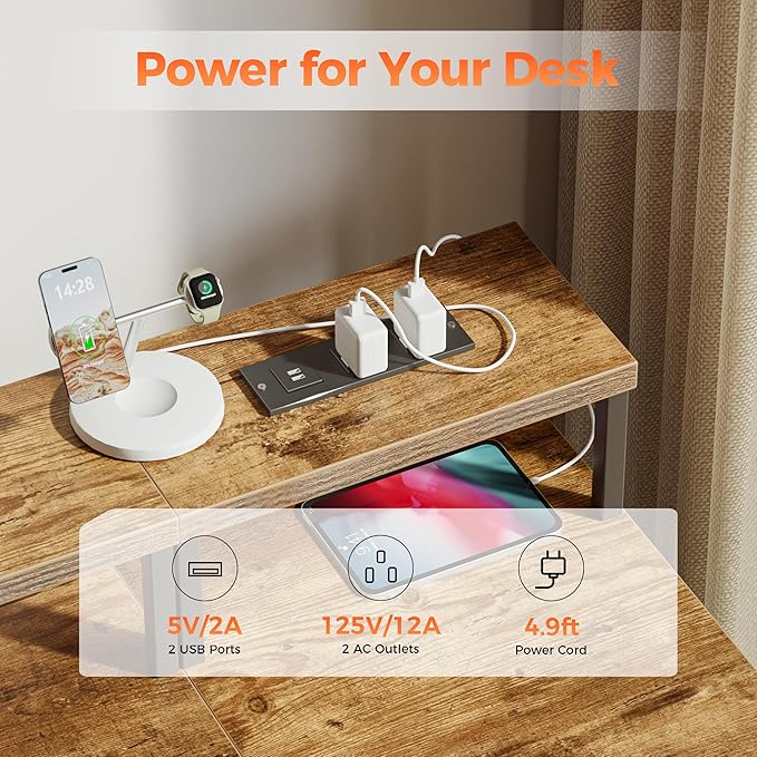 Mericonia Computer Desk 63 inch with Power Outlets & LED Lights, Gaming Desk with 3 Drawers for Home Office, Small Desk with Monitor Stand for Small Spaces, Study Writing Desk