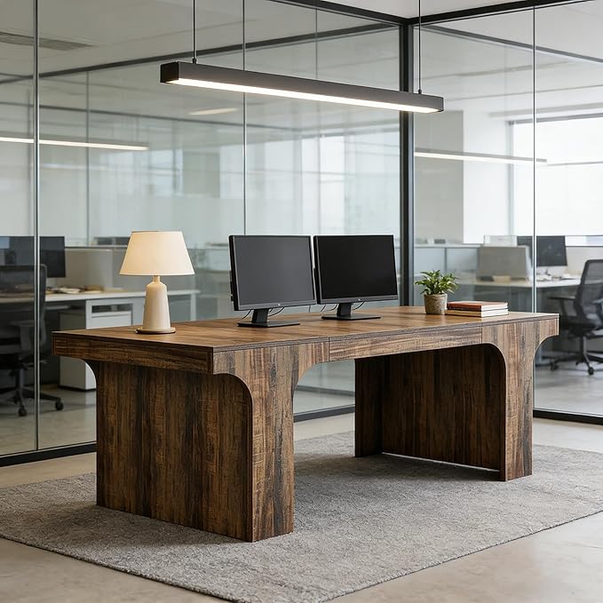 Tribesigns 70.9-Inch Executive Desk, Large Wooden Computer Office Desk, Modern Writing Table Business Workspace Home Office Furniture with Arched Design, Brown