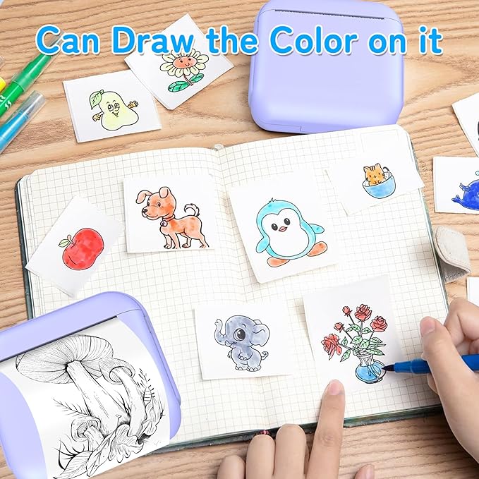 Sticker Maker for Kids, Print Pods Mini Sticker Printer Machine with 13 Rolls Paper, Portable Bluetooth Thermal Printer for Notes, Journal, DIY ,Gift, Impresora Portátil for Home/School/Office