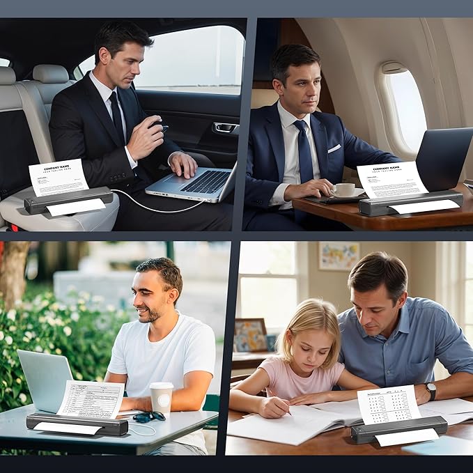 M08F A4 Portable Printer Wireless for Travel, Bluetooth Thermal Printer Support A4 Thermal Paper, Compatible with Android iOS Phone & Laptop, Inkless Compact for Home Office Vehicles