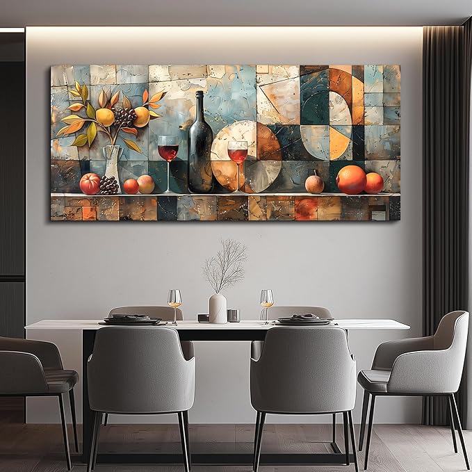 KELIYUAN Large Wall Art For Kitchen Wall Decor For Living Room Restaurant Pub Decorations Wine Glass Wall Painting Still Life Abstract Pictures Canvas Artwork Dining Mural Home Decoration 72x32 In