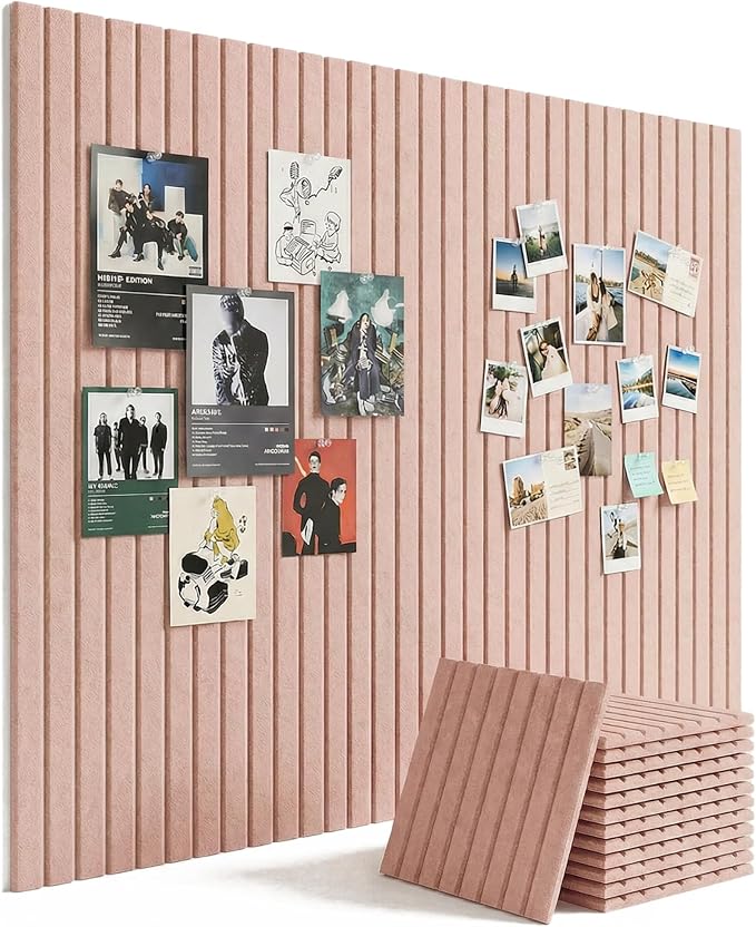 Aothia 12-Pack Large Felt Bulletin Board 48"x36", Modular Pin Board Tiles for Wall, Cork Board Alternative for Office & Classroom, Includes 70 Adhesive Tabs & 40 Pushpins, Pink