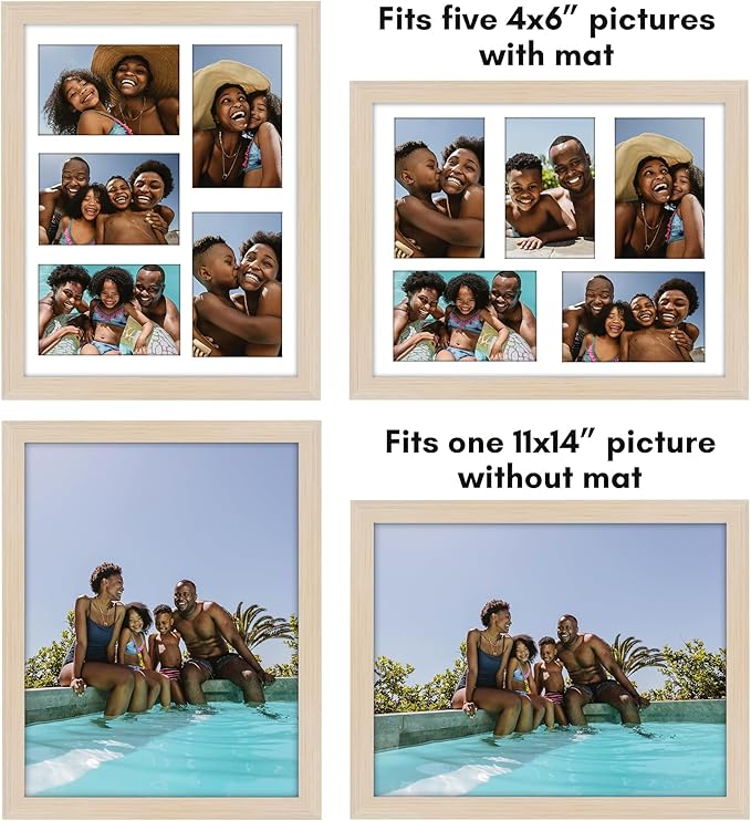 Americanflat 4x6 Collage Picture Frame with Shatter-Resistant Glass - Fits Five 4x6 Photos or Use as One 11x14 Picture Frame - Signature Collection - Collage Frames for Wall Display - Light Wood