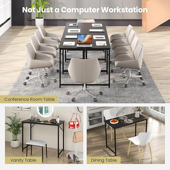 Giantex 40-Inch Black Small Computer Desk, Home Office Writing Desk with Heavy-Duty Metal Frame, Modern Simple Gaming Table PC Workstation, Versatile Small Desk for Bedroom