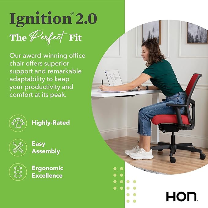 HON Ignition 2.0 Low Back Task Chair, Spectrum Mesh, Advanced Synchro-Tilt Control, Office Chair with Lumbar Support, Height and Width Adjustable Arms, Black Frame, Bullseye