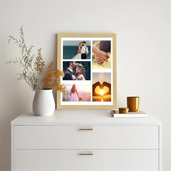 VIOLABBEY 11x14 Picture Frames 2Pack, Fit Five 4x6 Photos with Mat or One 11x14 Picture without Mat for Wall or Tabletop, Gold 4x6 Picture Frame Collage with Stand