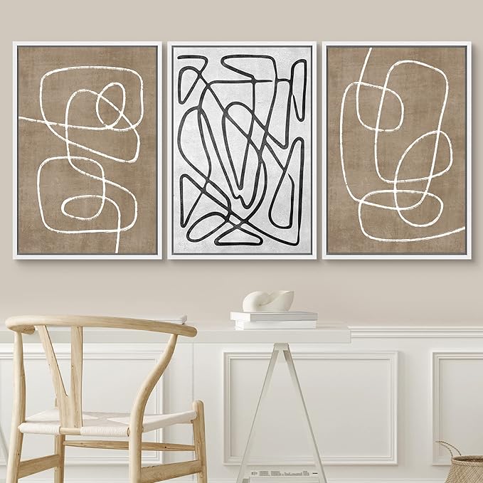 SIGNWIN Framed Canvas Print Wall Art Set Geometric Mid-Century Sketches Graffiti & Street Art Abstract Illustrations Modern Art Decorative Nordic for Living Room, Bedroom, Office - 24"x36"x3 White