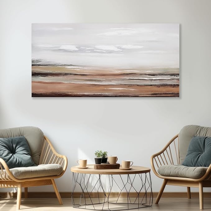 Framed Abstract Wall Art Wall Decor Modern Canvas Abstract Wall Art Brick-Red and Greyish White for Living Room Bedroom Dining Room Home Office Decor 24"x48"