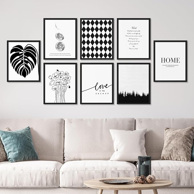 SIGNWIN Framed Poster Bathroom Decor, Wall Art Room Decor Multicolor for Living Room, Bedroom, Office Black White Monstera Leaf Love Home Typography Nature Abstract Shapes - 12"x16"x 8 Black