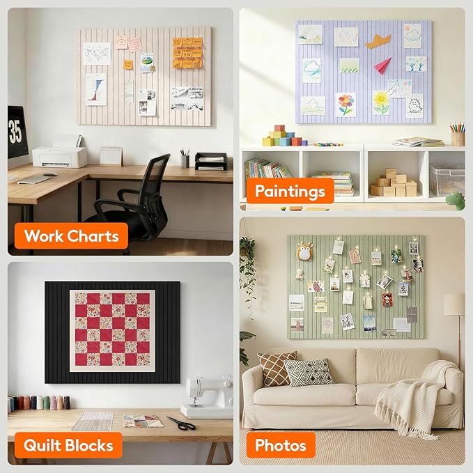 Lifewit Felt Slatted Bulletin Board with Self-Adhesive, 36"x 36"-9 Pack Cork Board Alternative, Pin Board Vision Board Message Board with 40 Pushpins for Office Decor, Room Decor, Gray