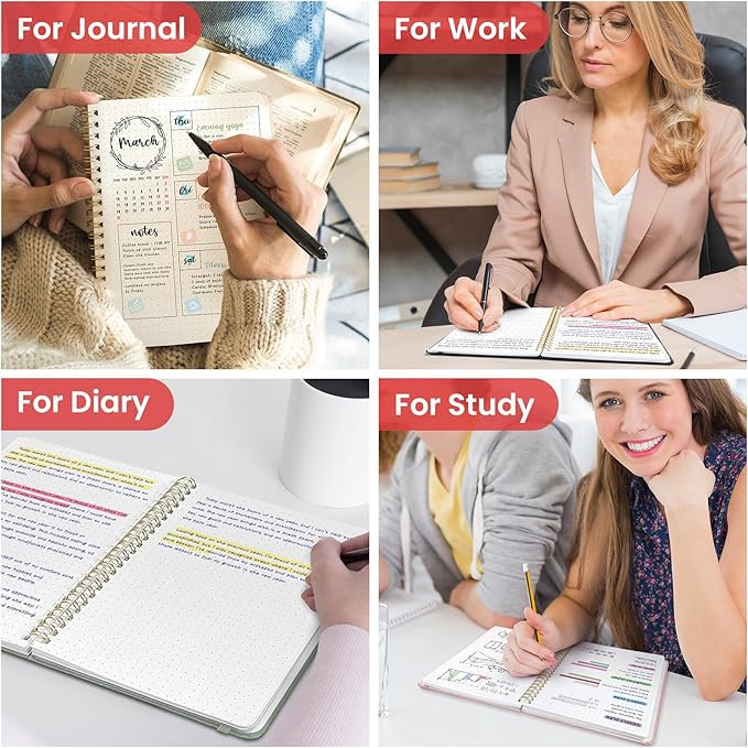 Taja Dotted Spiral Journal Notebook for Women & Men, 140 Pages, Dotted Notebook for Journaling & Note Taking, Journals for Writing, A5(5.7" x 7.9") – Pink