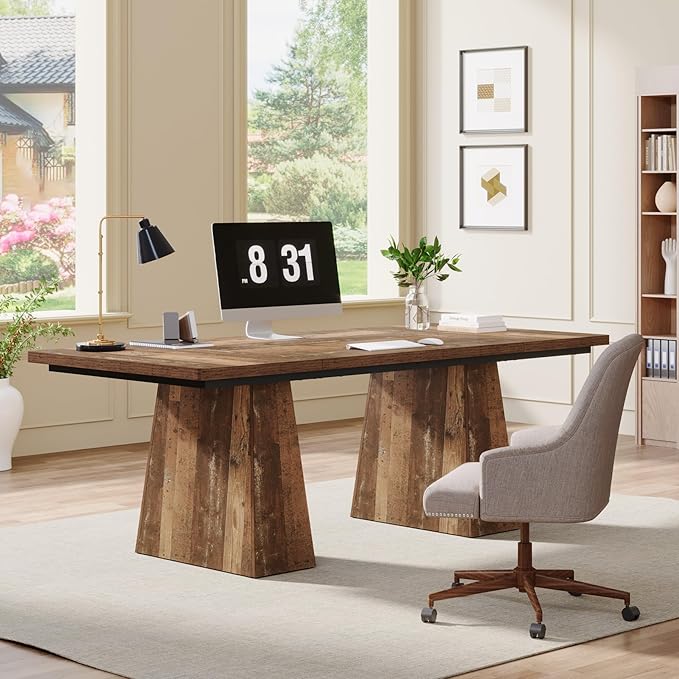 Tribesigns 63-Inch Executive Desk, Modern Office Computer Desk with Sturdy Double Pedestal, Large Study Writing Table Simple Workstations for Home Office, Natural