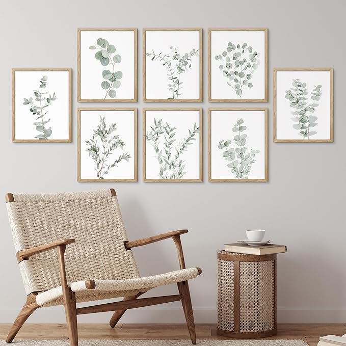 SIGNWIN Framed Poster Wall Art Set of Pastel Watercolor Forest Plant Collage Nature Garden Nature Wilderness for Living Room, Bedroom, Office - 11"x14"x 8 Natural