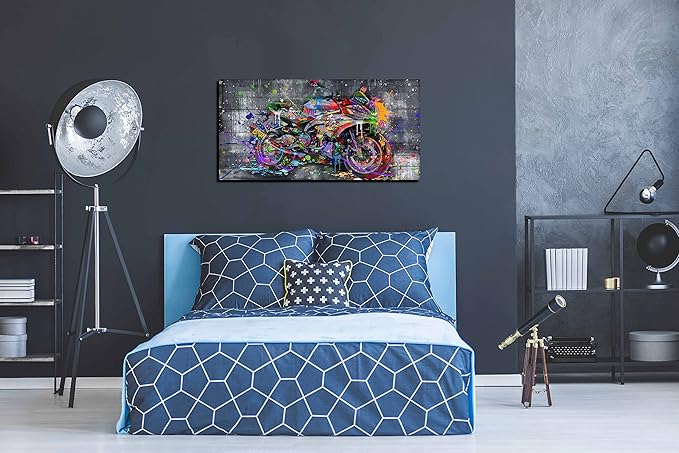 SIXTTART Graffiti Motorcycles Wall-Art - Wall Decor For Bedroom Men - Room Decor For Teens Ready To Hang Size 40" x 20"