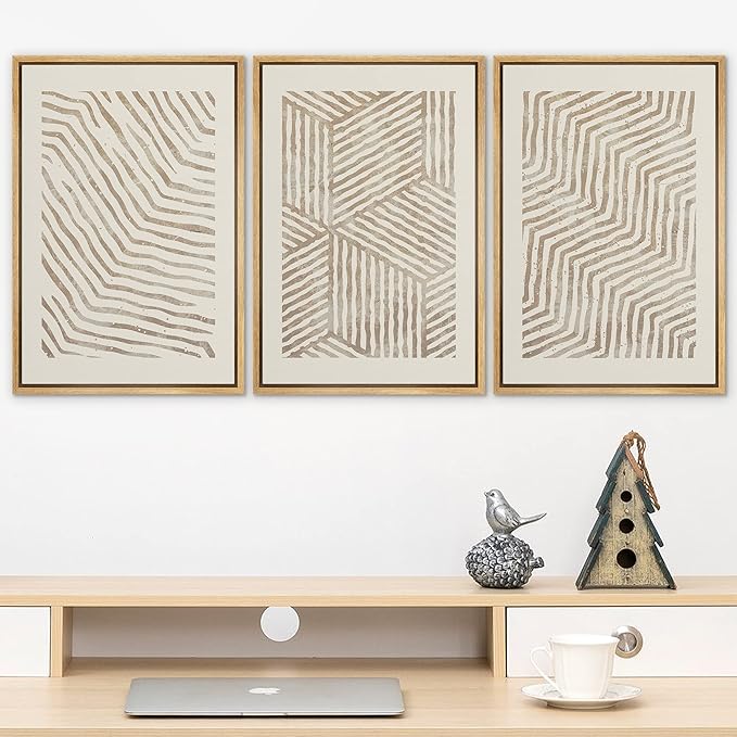 SIGNLEADER Framed Canvas Print Wall Art Set 3D Geometric Pattern Wave Collage Abstract Shapes Illustrations Modern Art Decorative Contemporary for Living Room, Bedroom, Office - 16"x24"x3 NATURAL