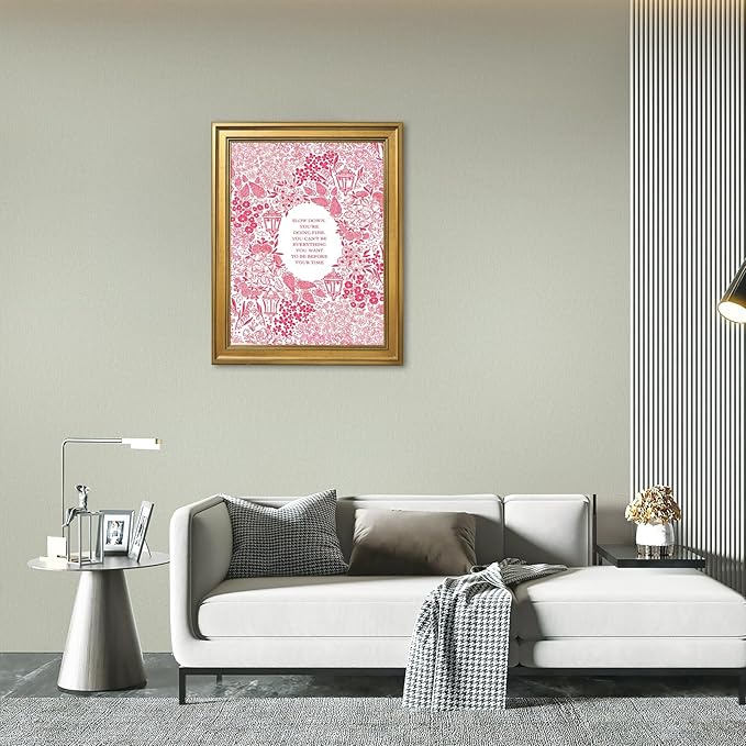 Slow Down You're Doing Fine Music Posters Motivational Quote Pink Wall Art Vintage Floral Positive Daily Reminder Song Lyrics Canvas Print Aesthetic Office Home Decor 12x16inch Vintage Framed