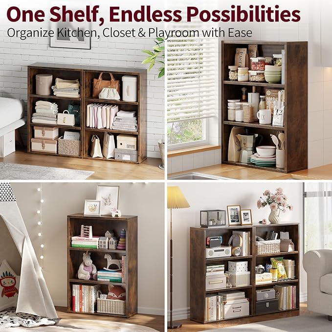 ALISENED 3-Tier Shelf Bookcase, Open Storage Bookshelf, 23.6“ × 9.4” × 35.2“, Storage Organizer Shelving for Home Office, Livingroom and Bedroom, Rustic Brown
