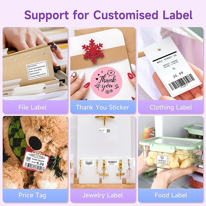 M220 Bluetooth Label Maker, Sticker Maker Support Printing 0.78-3.14 inch, Mini Thermal Printer for Small Business & Home，Portable Printer Compatible with Smartphone and PC （Purple）