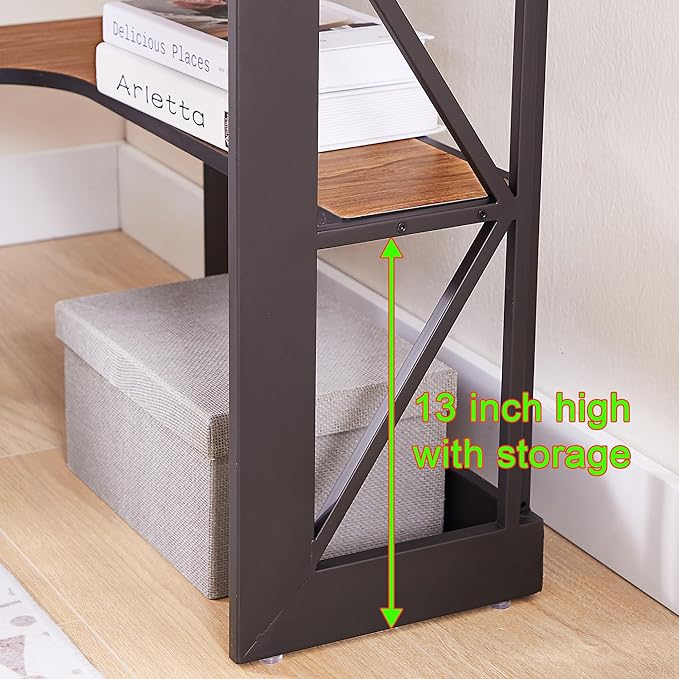 VECELO Corner Computer Desk 41 x 30 inches with Smooth Keyboard & Storage Shelves for Home Office Workstation, Teak