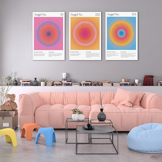 SHMAO Colorful Gradient Aura Angel Numbers Poster Canvas Wall Art for Room Aesthetic Inspirational Spiritual Wall Art Paintings Abstract Minimalist Wall Decor for Bedroom 20"x30" x 3 Pcs