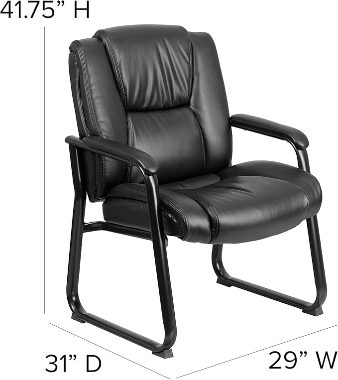 Flash Furniture LeatherSoft Executive Reception Chair with Padded Armrests and Sled Base, Upholstered Side Chair for Living Room or Office, Black